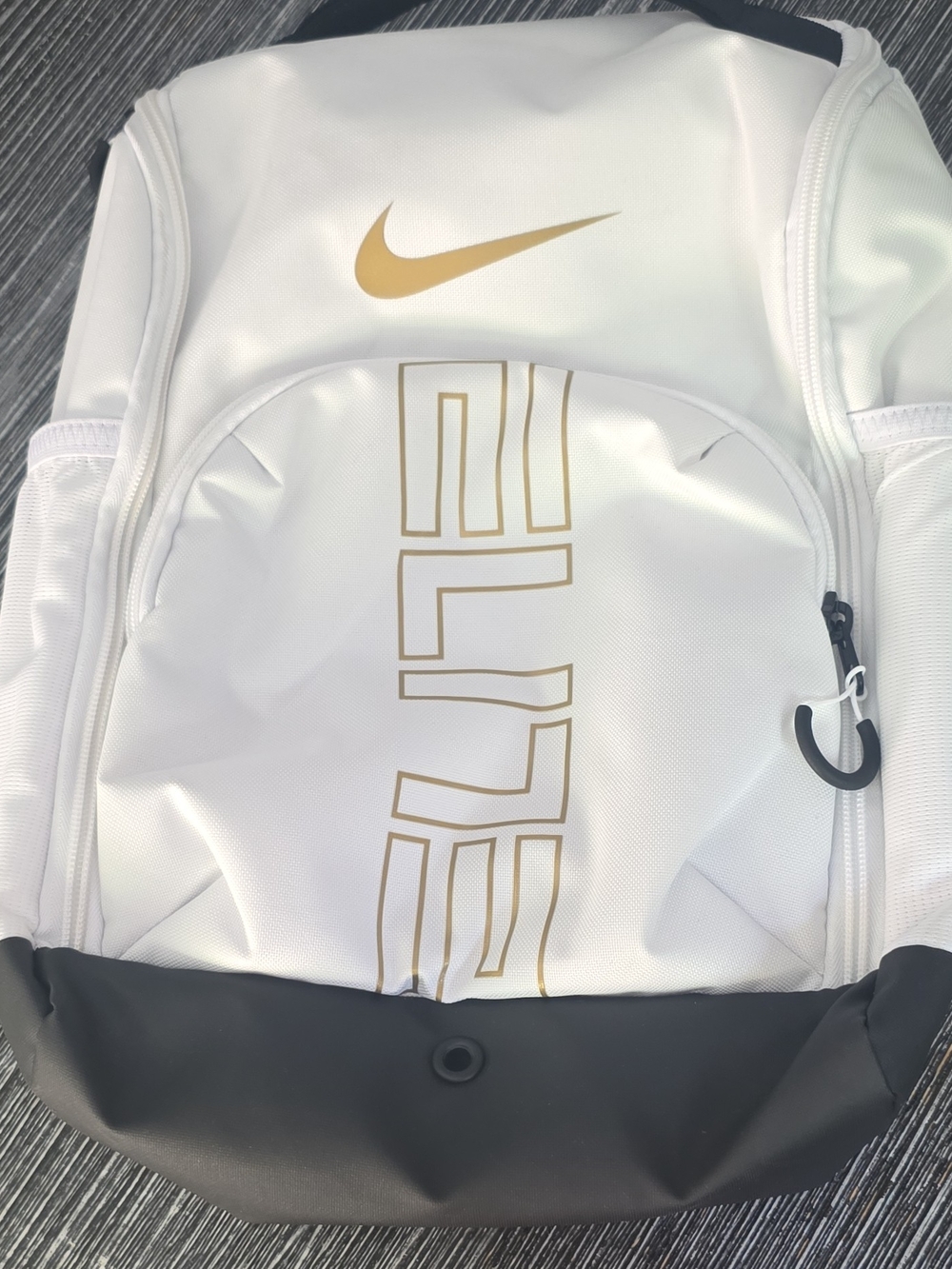 Nike White and Gold Basketball Bag with Black Base